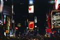 Times Square lights at night. New York, NY.