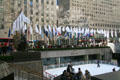 Flags lining Rockefeller Center ice rink. New York, NY.