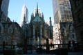 Rear of St. Patrick's Cathedral against Rockefeller Center. New York, NY.