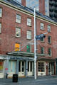 Flemish-bond brickwork of Schermerhorn Row with South Street Seaport Museum. New York, NY.
