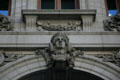 Sculpted female head on facade of U.S. Custom House. New York, NY.