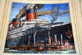 Ocean Liner Normandie is pushed to pier by tugs in New York harbor on mural by Reginald Marsh in U.S. Custom House Rotunda. New York, NY.