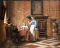 Leisure time in an Elegant Setting painting by Pieter de Hooch at Metropolitan Museum of Art. New York, NY.