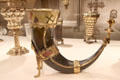 Cow or bison drinking horn with silver mounts from Nuremberg, Germany at Metropolitan Museum of Art. New York, NY.