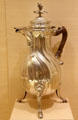 Silver coffeepot by Flemish Master with mark of crowned D from Mons at Metropolitan Museum of Art. New York, NY.