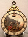 Painted clock c1700 from Austria with movement by Jeremias Sautter at Cooper Hewett Museum. New York City, NY.