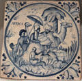 Earthenware tile with allegory with continent of Africa from Spain at Cooper Hewett Museum. New York City, NY.