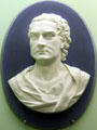 Biscuit porcelain portrait relief of Sir Isaac Newton by William Hackwood of England at Brooklyn Museum. Brooklyn, NY.