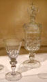 Glass drinking vessel & covered goblet from England at Brooklyn Museum. Brooklyn, NY.