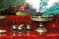 Green glass punchbowl & cups in corner of dining room at Lindenwald. Kinderhook, NY.