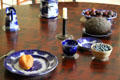 Davenport Amoy Flow Blue Ironstone China on Servants' dining table at Lindenwald. Kinderhook, NY.