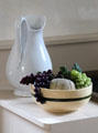 White ironstone pitcher & ceramic bowl in kitchen at Lindenwald. Kinderhook, NY.