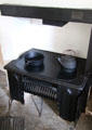 Cast iron cook stove with cast iron skillet & kettle at Lindenwald. Kinderhook, NY.
