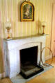 Marble fireplace with oil lamps at Lindenwald. Kinderhook, NY.