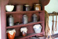 Food containers in lean-to of Conklin House at Old Bethpage Village. Old Bethpage, NY.
