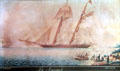 La Amistad slave ship watercolor on paper at Montauk Lighthouse museum. Montauk, NY.
