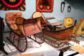 American cutter sleigh & tub-shaped sleigh at carriage collection of Long Island Museum. Stony Brook, NY.