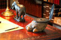Hippo foot inkwell & elephant sculpture in Gun Room at Roosevelt's House Sagamore Hill NHS. Cove Neck, NY.