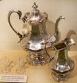 Roosevelt family silver tea service & glass cordial cups at Old Orchard Museum at Sagamore Hill NHS. Cove Neck, NY.