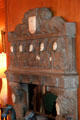 Mantle with crusader head medallions made in Portugal in Portuguese sitting room at Vanderbilt Mansion. Centerport, NY.