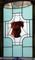 Stained glass window of Harding dog who lived in the White House, once part of a church memorial, now in Heritage Hall museum. Marion, OH.