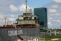 Bridge of Willis B. Boyer lake freighter museum ship against One SeaGate Building. Toledo, OH.