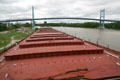 Bulk carrier hatches Willis B. Boyer lake freighter & Anthony Wayne bridge. Toledo, OH