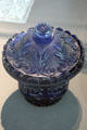 Pressed blue glass sugar bowl probably by Flint Glass Co. of Providence, RI at Toledo Glass Pavilion. Toledo, OH.
