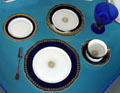 Place setting with blue & gold decoration by Haviland used by Hayes family at Hayes Presidential Center. Fremont, OH.