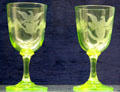 Presidential yellow glass goblets engraved with eagle & shield at Rutherford B. Hayes Presidential Center. Fremont, OH