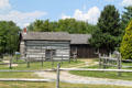 Annie Brown Log Home & board & batten farm building at Historic Lyme Village Museum. Bellevue, OH.