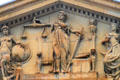 Pediment of Stark County Courthouse with detail of scales of justice. Canton, OH.