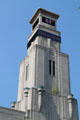 Akron Beacon Journal building with three tiered corner tower representing the Scripps Howard lighthouse logo. Akron, OH.