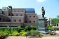 Business Administration Building at University of Akron, with statue of Simon Perkins. Akron, OH.