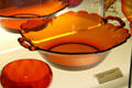 Empress square salad bowl in Tangerine color at National Heisey Glass Museum. Newark, OH.