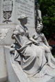 Mother teaching history to son figures on Cambridge Civil War Monument. Cambridge, OH.