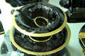 Ebony glass bowl & platter with gold trim at National Museum of Cambridge Glass. Cambridge, OH.