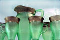 Light Emerald Cambridge pitcher & mugs at National Museum of Cambridge Glass. Cambridge, OH.