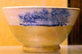 Yellow ware bowl with blue seaweed decoration from East Liverpool at Museum of Ceramics. East Liverpool, OH.