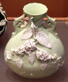 Light green Umbrian Vase with applied flowers at Museum of Ceramics. East Liverpool, OH.