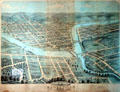 Aerial map of Zanesville with Y bridge at Stone Academy Museum. Zanesville, OH.