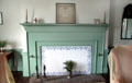 Parlor fireplace with summer screen at Johnston Farm. Piqua, OH.