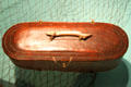 Inuit bentwood toolbox with ivory fish handle from Alaska at Cleveland Museum of Natural History. Cleveland, OH.