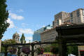 Streetscape over Pioneer Courthouse Square. Portland, OR.