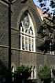 Stonework & stained glass of Portland's First Congregational Church. Portland, OR.