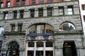 Rough cut sandstone arches of ground floors of Dekum Building. Portland, OR.