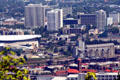 Skyline of Portland Rose Garden Arena & hotel district through to Union Station. Portland, OR.