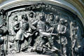 Bronze relief of soldiers at base of New York Monument in Gettysburg Soldier's National Cemetery. Gettysburg, PA.