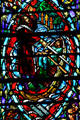 Stained glass Christopher Columbus landing in America in Heinz Chapel. Pittsburgh, PA.