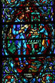 Stained glass Benjamin Franklin at printing press in Heinz Chapel. Pittsburgh, PA.